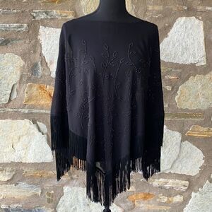 J R NITES by CALIENDO Black Beaded Poncho Shawl